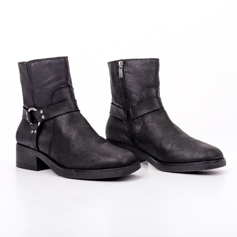 Sole Society Women Karisa Black Leather Harness Moto Bike Ankle Boots sz 7.5